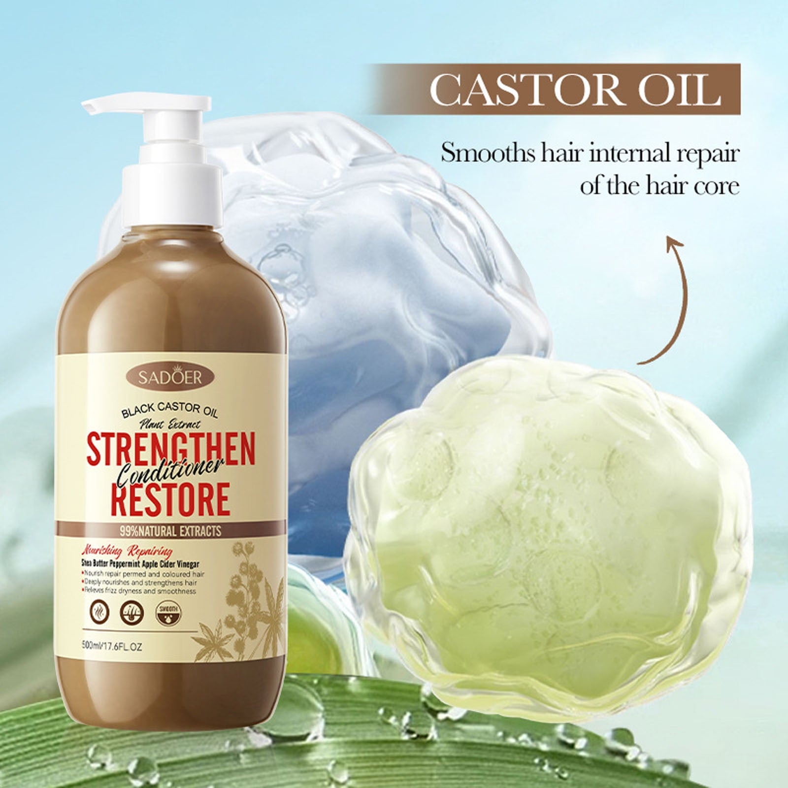 Black Castor Oil Nourishing Repairing Conditioner Improves Frizz Conditioner Multi-active Nutriton for Damaged Hair 500ml