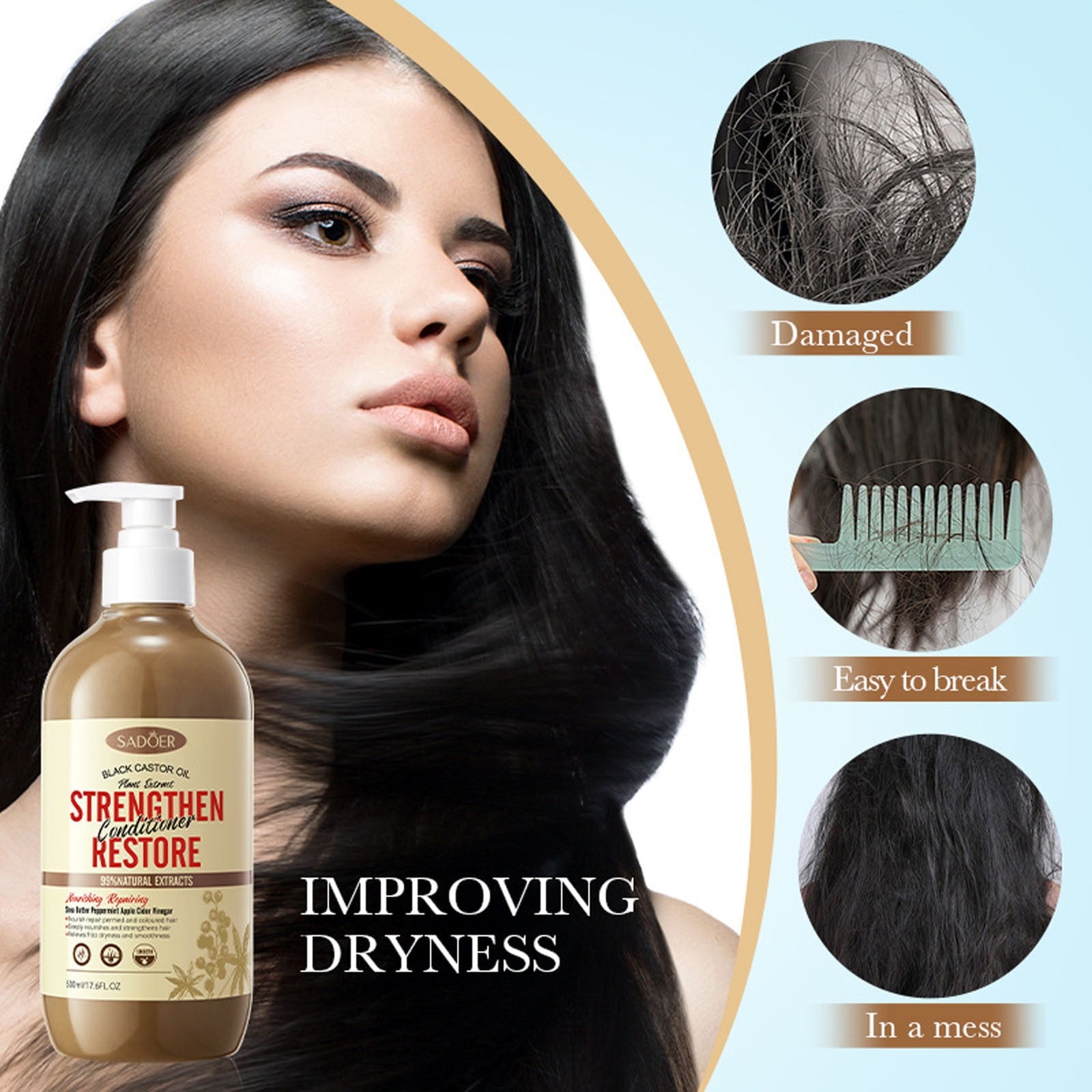 Black Castor Oil Nourishing Repairing Conditioner Improves Frizz Conditioner Multi-active Nutriton for Damaged Hair 500ml