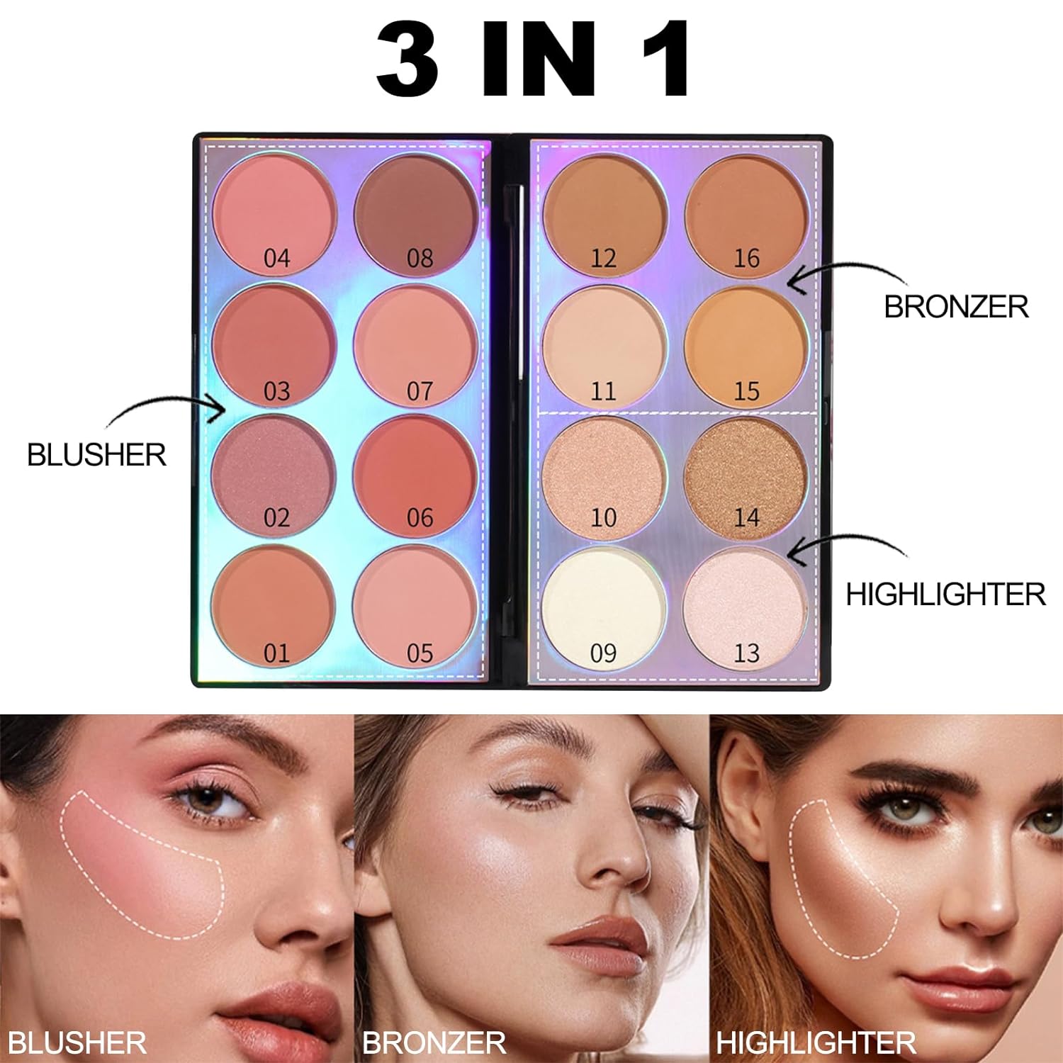 Miss Rose Make-up kit 8 Color Blush 4 Color Bronzers 4 Color Highlighter