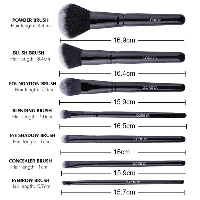 Zoreya makeup brushes 7pcs professional brushes with bag