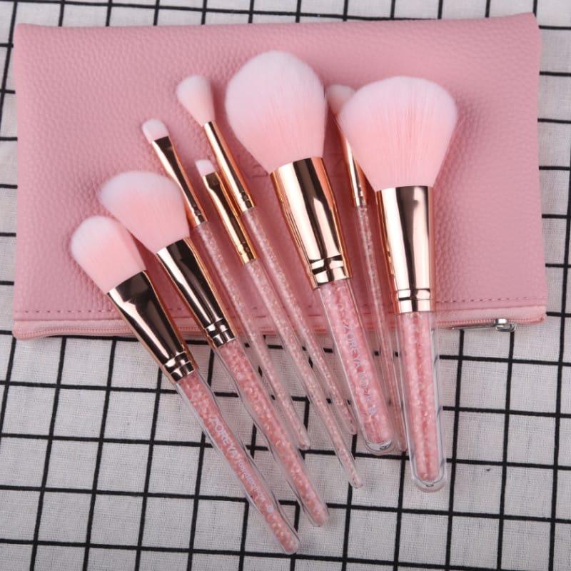 ZOREYA 10PCS Pink Crystal Foundation Makeup Brushes My Store 