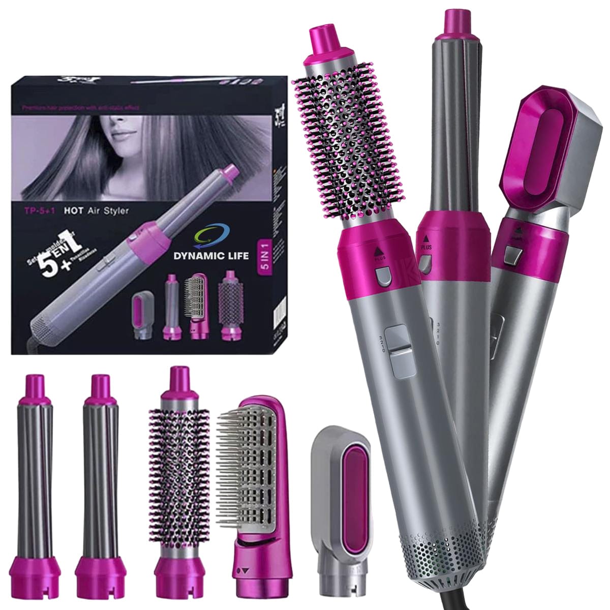 5 In 1 Curling Set With Brush Motor Hair Styler Hot Air Brush Professional Hair Dryer Brush Straightener For All My Store 