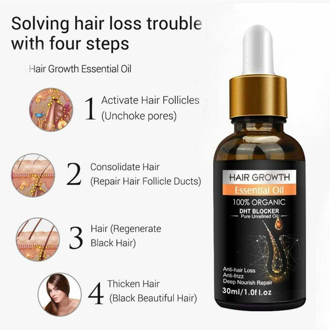 Hair Growth Essential Oil 100 % organic Biotin Cold-Pressed DHT Blocker