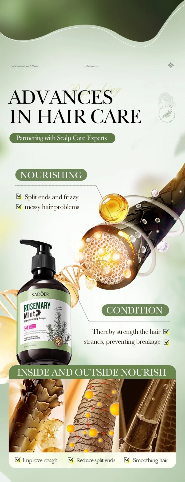 SADOER Mint Rosemary Strong Fluffy Shampoo