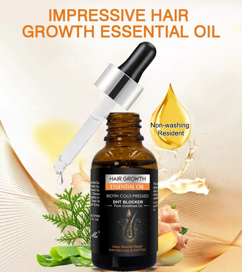 Hair Growth Essential Oil 100 % organic Biotin Cold-Pressed DHT Blocker